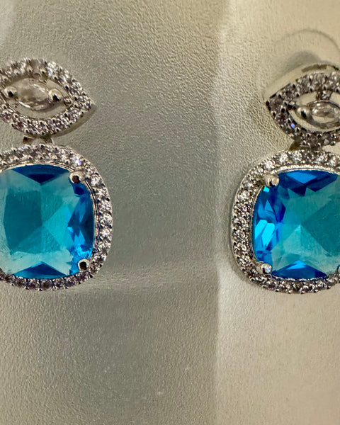 Three piece sky blue American diamond set