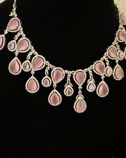 Beautiful pink necklace and earrings set 3 piece
